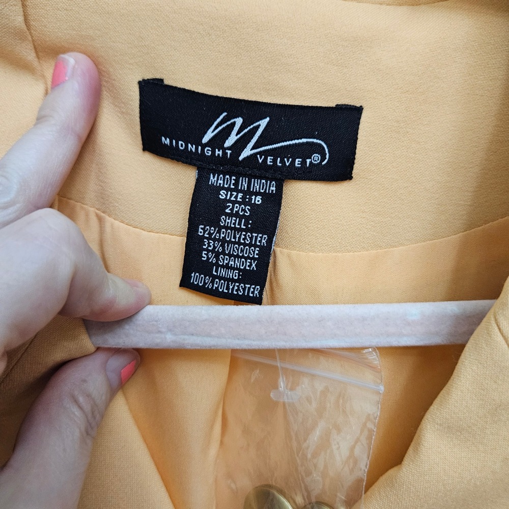 Midnight Velvet Skirt Suit Women 16 Peach Double Breasted Blazer Midi Set Career - Picture 3 of 13